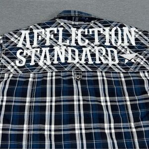 Affliction Men's Navy and White Plaid Button Down